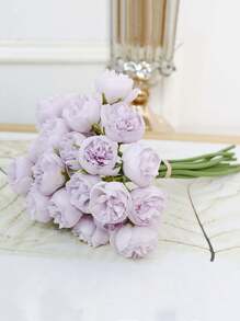 1束丝绸牡丹花束，人造玫瑰花27朵花头，人造山茶花，一根茎上有三朵花，假花真焦边玫瑰牡丹茶花婚礼拍摄道具家居小花束装饰摆件，婚礼拍摄道具，家居小花束装饰摆件，家居客厅餐桌装饰，DIY插花求婚装饰家居餐厅客厅装饰 - 白色 - 查看 11