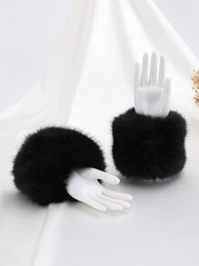 1 Pair Solid Color Fluffy Cuff Sleeves, Autumn/Winter Accessory For Women Halloween