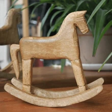 1pc Hand-Carved Wooden Rocking Horse, Vintage Rustic Farmhouse Decor - Wood Color - View 2