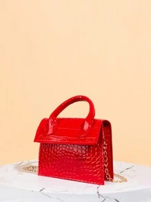 Glossy Patent Leather Chain Strap Satchel