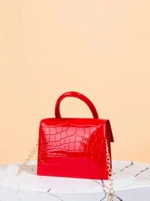 Glossy Patent Leather Chain Strap Satchel