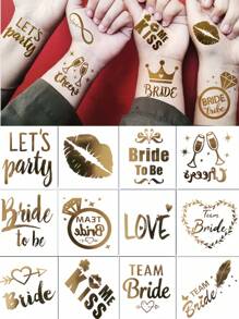 12 Blatt Flash Gold Metallic Tattoos, Jubel Junggesellinnenabschied temporäre Tattoos für Frauen Männer Erwachsene Mädchen Junggesellinnenabschied Party, Geschenkzubehör Gold Sommersprossen Dekorationen für Hochzeit Brautjungfern Stammesliebes-Kuss-Set