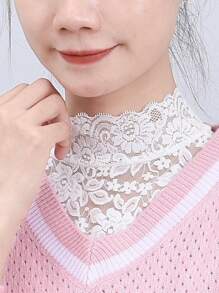 New Detachable Collar Elastic Lace Overlay Sleeveless Top With Floral Lace Trim, Plus Size, Suitable For Autumn/Winter