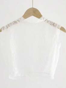 New Detachable Collar Elastic Lace Overlay Sleeveless Top With Floral Lace Trim, Plus Size, Suitable For Autumn/Winter