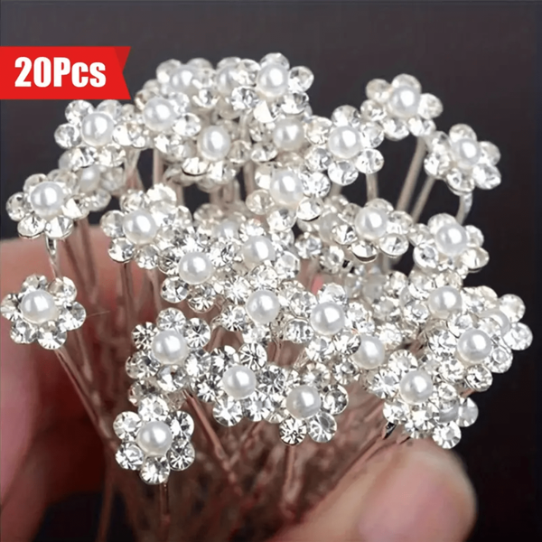 20 de bucăți ace de păr rafinate de nuntă, ace de păr de zi cu zi, ace de păr, perle artificiale, strasuri de cristal transparent, ace de păr în formă de floare, accesorii de păr pentru domnișoară de onoare, bijuterii de mireasă, accesorii de păr, coafuri frumoase, perfecte pentru petreceri de nuntă, baluri și accesorii pentru evenimente formale