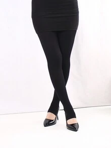 1 Pair Women's Autumn/Winter 80D Micro-Compression Skinny Pants With Fine Vertical Stripes - Black - View 4