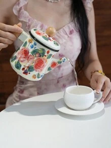 1 件时尚花卉珐琅茶壶，厨房炉灶直接加热珐琅壶，家用炉边茶陶瓷茶壶，桌面装饰珐琅壶，送给朋友和长辈的绝佳礼物 - 芳香花 - 查看 4