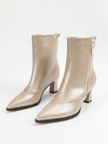 New Women's Pearl Textured Versatile Pointed Toe Stiletto Heel Ankle Boots - Apricot - View 5