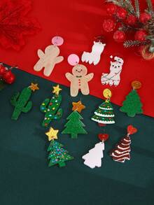 6 Cặp Hoa Tai Thời Trang Mới Hoạt Hình Cây Thông Noel, Cừu, Người Bánh Gừng Trang Trí Cho Bữa Tiệc Giáng Sinh Và Sự Kiện - Nhiều màu - Xem 5