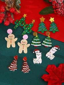 6 Cặp Hoa Tai Thời Trang Mới Hoạt Hình Cây Thông Noel, Cừu, Người Bánh Gừng Trang Trí Cho Bữa Tiệc Giáng Sinh Và Sự Kiện - Nhiều màu - Xem 3