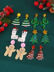 6 Cặp Hoa Tai Thời Trang Mới Hoạt Hình Cây Thông Noel, Cừu, Người Bánh Gừng Trang Trí Cho Bữa Tiệc Giáng Sinh Và Sự Kiện - Nhiều màu - Xem 1