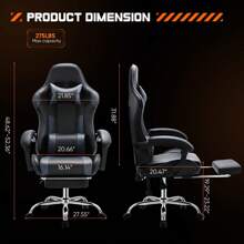Sweetcrispy Video Game Desk Chair - Ergonomic Computer With Footrest And Comfy Lumbar Support, PU Leather Recliner With Headrest, Fixed Up Armrest, Height Adjustable With 360° Swivel - 灰色 - 查看 3