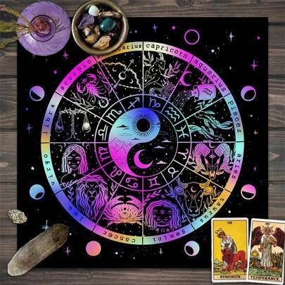1 pieza Mantel para tarot con 12 constelaciones, mantel de altar con sol, luna y cielo estrellado para lectura de tarot, decoración bruja