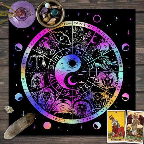 1pc 12 Constellations Tarot Card Tablecloth Altar Cloth Sun Moon Starry Sky Tarot Tablecloth For Spread Tarot Reading Cover Decor Tablecloth Decor Witchy Decor Tarot Mat