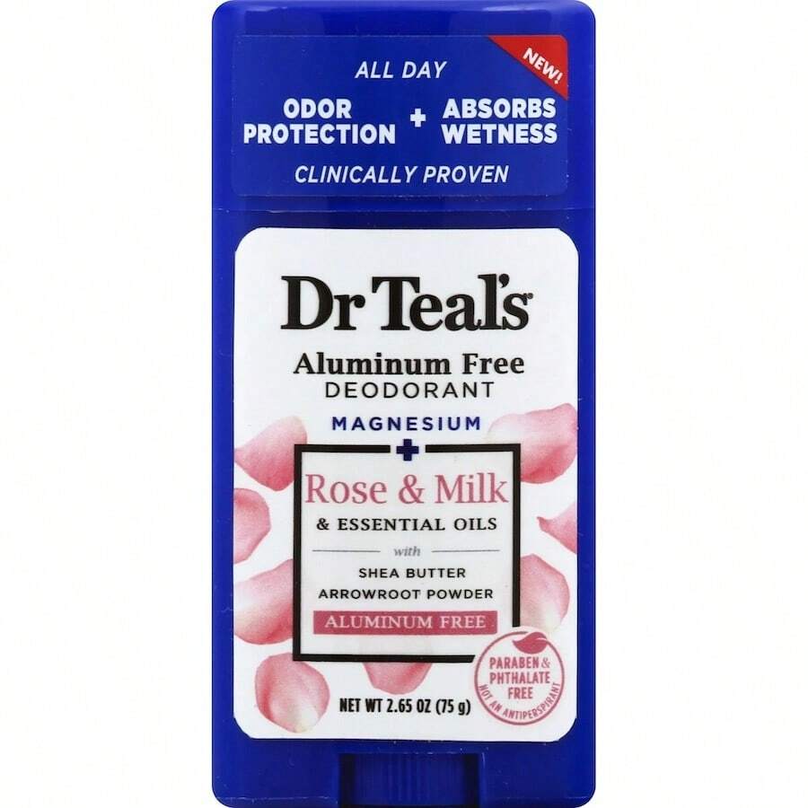 Dr. Teal's Rose & Milk Deodorant 2.65oz- Aluminum Free With Magnesium - Essential Oils, Shea Butter & Arrowroot Powder Absorb Moisture - rose and milk - View 1