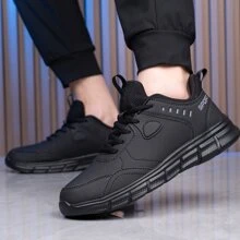 男士休闲厚底跑步鞋，黑色，尺码 39-48，适合所有季节 - 黑色 - 查看 5