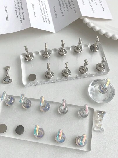 亚克力水钻长指甲练习尖头支架，树脂水晶珠复古花朵激光指甲装饰，DIY 家庭和沙龙使用，适合母亲、姐妹、妻子、情人、婚礼