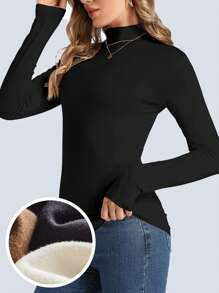 Women's Solid Mock Neck Thermal Underwear Top Semi High Necked Long Sleeves Warm Winter Clothing T Shirt Elastic Long Underwear Thermal Slim Base Layering Tops Intimates Inner Outer Wear With Western Style Inside ﻿ Women Black Browm Tops Undershirt - Black - View 5