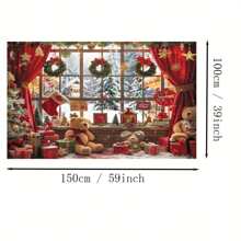 1 件，圣诞欢乐聚酯纤维背景 - 节日壁炉和窗户场景，非常适合节日摄影和派对装饰，圣诞节