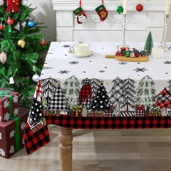 Christmas Tablecloth 60x84 Inches For Rectangle Tables - Christmas Tree Decor For Table - Water Resistant Plaid Xmas Table Cloth, Red Christmas Party Decorations For Kitchen, Home