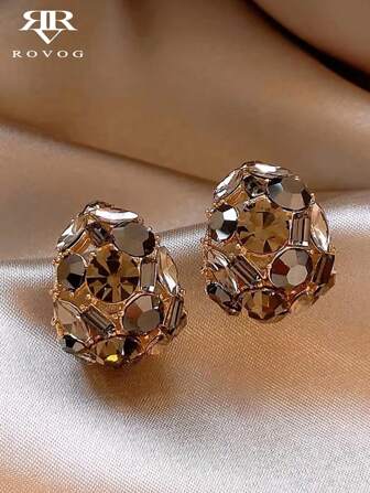 1 par unika retroinspirerade eleganta glasinläggningsbågeörhängen för kvinnor, lyxig europeisk stil