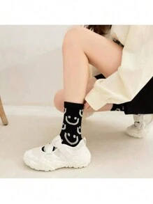 5 双女士笑脸中筒袜，透气吸水中筒袜，秋冬 Inspo 袜子