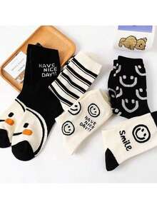 5 双女士笑脸中筒袜，透气吸水中筒袜，秋冬 Inspo 袜子