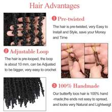 12 Inch Pre-Twisted Butterfly Locs Crochet Hair Short Bob Butterfly Distressed Braids Hair 1/6/8 Packs Pre-Looped Messy Distressed Faux Locs Hair For Women (12 Inch,1B) - Black - View 3