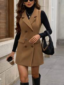 2 Pieces Set: Women's Lapel Sleeveless Knitted Jacket And Knitted Cape Shawl