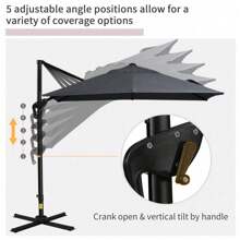 (Gris oscuro) Sombrilla de patio en voladizo de 8 pies, sombrilla offset cuadrada para exteriores con rotación de 360°, sombrilla colgante de aluminio inclinable en 3 posiciones, con manivela y base cruzada, jardín