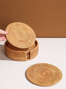 1pc Rattan Cup Pad Coaster Set For Dining Room, Living Room, Kitchen, Suitable For Wedding, Party, Gift, Birthday, Christmas - Brown - View 10