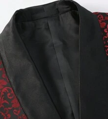 2-Piece Slim Fit Floral Tuxedo Suit Shawl Lapel Formal Wear For Wedding Dinner Party Blazer Jacket Set With Classic Design - Màu Đỏ Sâu - Xem 6