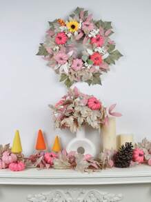 170CM/66.93inch Artificial White Maple Leaf Pink Pumpkin Vine For Thanksgiving Decoration Cute Autumn Pumpkin Vine Wedding Home Decoration