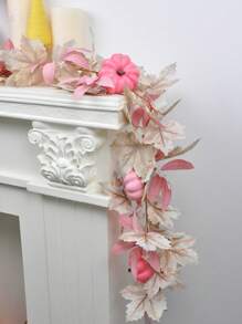 170CM/66.93inch Artificial White Maple Leaf Pink Pumpkin Vine For Thanksgiving Decoration Cute Autumn Pumpkin Vine Wedding Home Decoration
