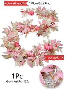 170CM/66.93inch Artificial White Maple Leaf Pink Pumpkin Vine For Thanksgiving Decoration Cute Autumn Pumpkin Vine Wedding Home Decoration