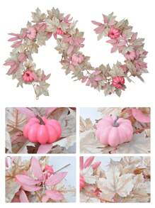 170CM/66.93inch Artificial White Maple Leaf Pink Pumpkin Vine For Thanksgiving Decoration Cute Autumn Pumpkin Vine Wedding Home Decoration