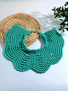 1pc Exaggerated Women's Multi-Color Bohemian Wood Beaded Shawl Necklace For Party Accessories