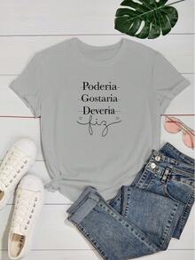 Women's Baby Look T-Shirt 100% Cotton Funny Phrases Could Like Should Did Heart - Xám - Xem 2
