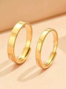 2pcs Stainless Steel Couple Rings, Adjustable Size, Vacuum Gold Plated, Valentine's Gift,Mom,Mother,Mother's Day,Gift - Silver - View 1