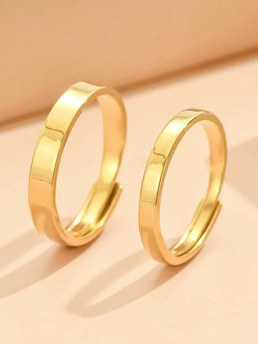 2pcs Stainless Steel Couple Rings, Adjustable Size, Vacuum Gold Plated, Valentine's Gift,Mom,Mother,Mother's Day,Gift - Silver - View 1