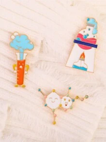 3pcs Chemical Molecular Shape Brooch, Cute Cartoon Style, Teacher Gift, Student Accessories, Unique Metal Creative Pin Badge
