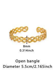 1 件经典链环袖口手镯，适合女士，18K 镀金不锈钢开口可调节手镯，简约时尚珠宝配饰，适合女士的礼物 - 金黃色 - 查看 7