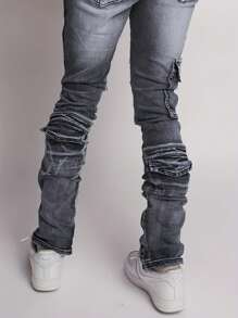 1pc Dark Grey Ripped Men's Denim Jeans - Dark Grey - View 5