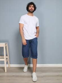 Y.L Men's Bermuda Jeans Balloon, Wide Leg, Very Soft, Casual Top Quality - Azul lavado oscuro - Ver 6