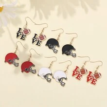 5pairs European & American Style Football/Rugby Helmet & Ball Shape Alloy Earrings, Suitable For Daily Wear & Sports Events To Enhance The Football/Rugby Atmosphere - Rugby Earrings - View 10