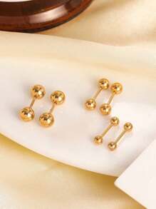 6 件极简主义 18K 电镀钛钢球耳骨钉、金豆软骨穿孔耳环、金色、银色、枪黑色螺丝双头耳环、耳屏耳环、杠铃耳环、男士耳廓耳环、小睡耳环、防过敏耳环