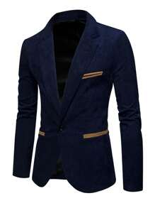 Blazer casual minimalist pentru bărbați, jachetă din velur - Albastru marin - Vizualizare 2