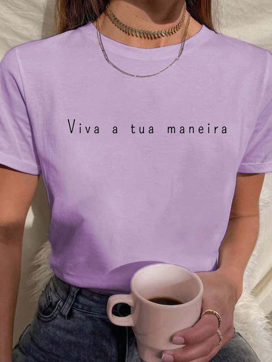 Women's Baby Look T-Shirt 100% Cotton Phrases Live Your Way - Purple - View 1