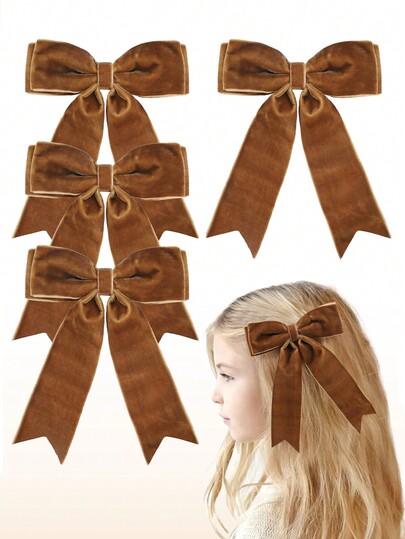 4PCS Velvet Hair Bows For Girls, Hair Bow Clips Ponytail Long Ribbon Bows Hair Accessories For Girls