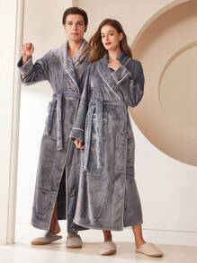 1pc Extra Long Flannel Bathrobe, Adult Bathrobe, Flannel Bathrobe, Suitable For Resorts, Hotels, SPAs, Beauty Salons, Quick Drying, Loose Fit, Multiple Colors, Minimalist Design, Bathroom Essentials, Home Goods Summer Wedding Home Bathroom Decor Back To School